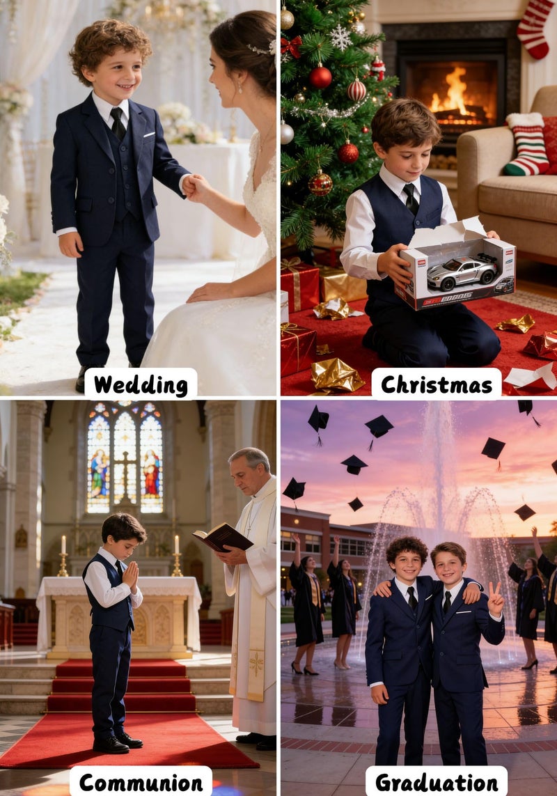 Visaccy Boys Suit Ring Bearer Outfit for Boy First Communion Kids Navy Suits Size 12 - Image 5